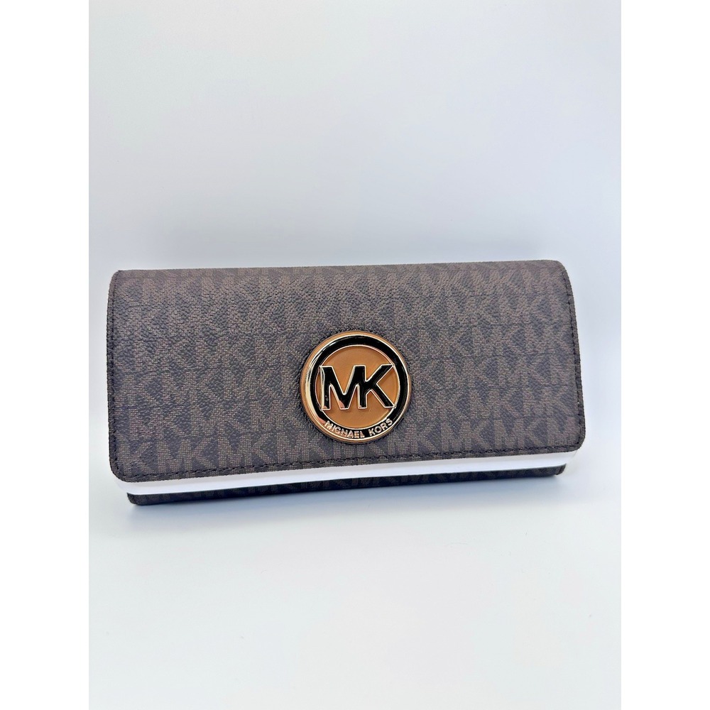 New Michael Kors Fulton Carryall Brown MK Logo wallet